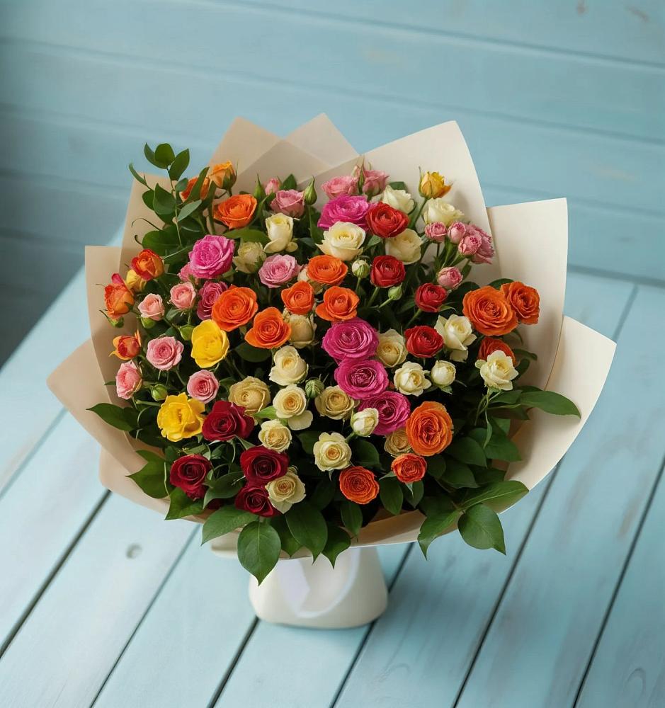 Букет Микс из разноцветных кустовых роз в Одесском