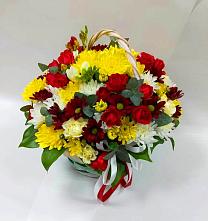 Цветочная композиция из Хризантемы и Розы в корзине в Одесском