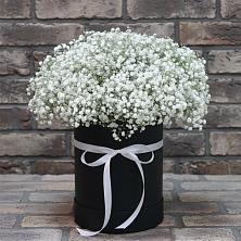 Цветочная композиция из Гипсофила в шляпной коробке в Одесском