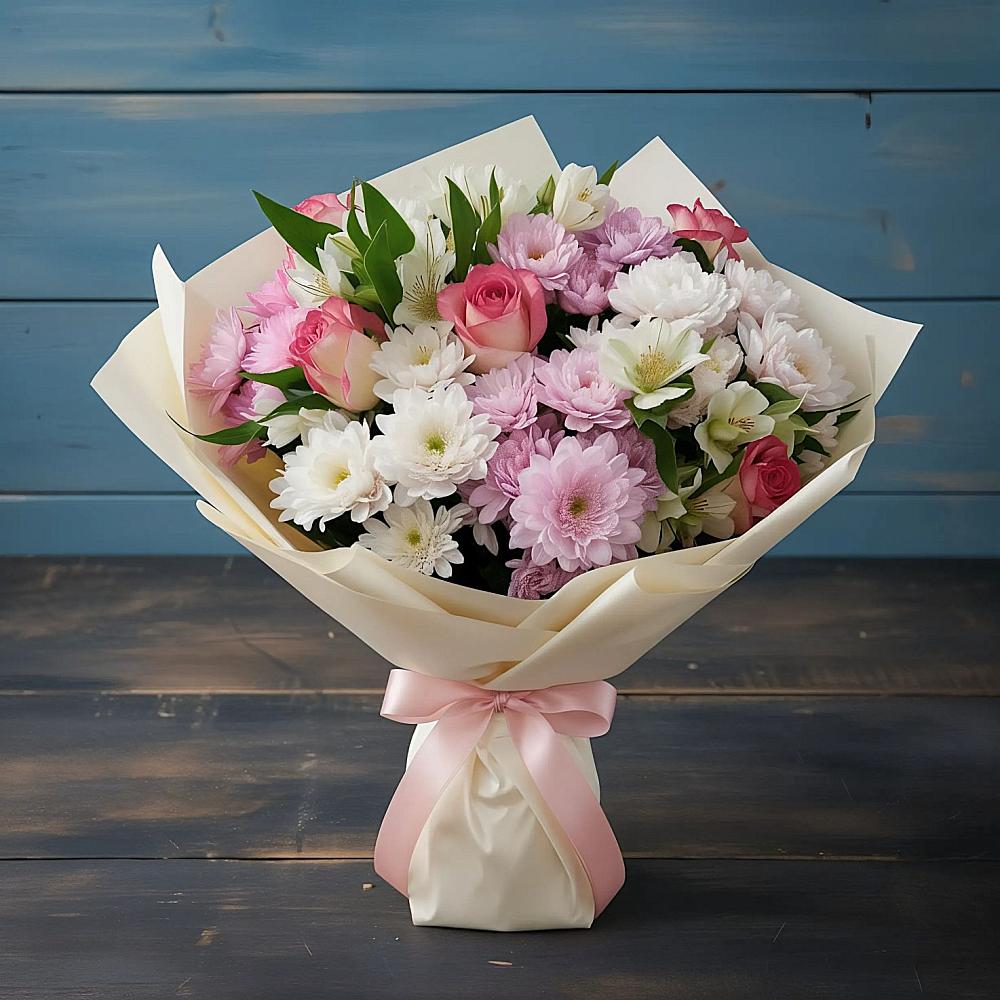 Букет цветов из: Хризантемы, Альстромерии и Розы в Одесском